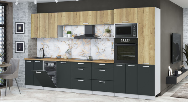 Изображение товара Кухонный гарнитур Интерлиния Мила Лайт 3.7-ПМ3  (дуб золотой/антрацит/дуб бунратти)