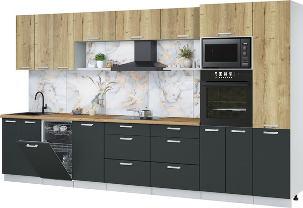 Изображение товара Кухонный гарнитур Интерлиния Мила Лайт 3.7-ПМ3  (дуб золотой/антрацит/дуб бунратти)