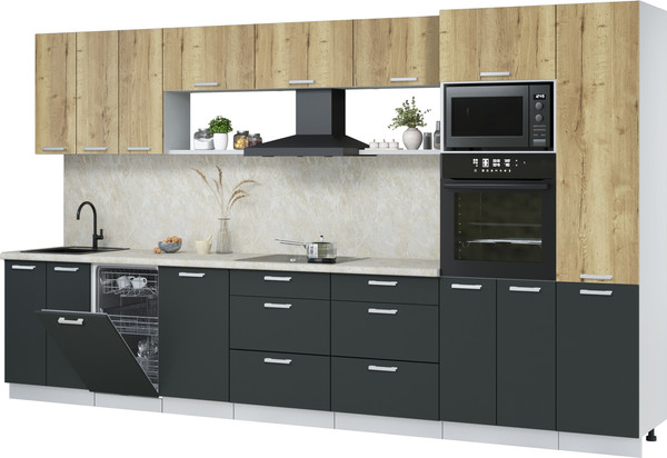 Изображение товара Кухонный гарнитур Интерлиния Мила Лайт 3.7-ПМ3 (дуб золотой/антрацит/опал светлый)