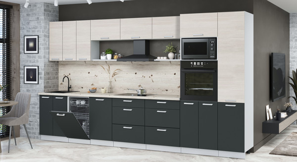 Изображение товара Кухонный гарнитур Интерлиния Мила Лайт 3.7-ПМ3 (вудлайн кремовый/антрацит/бискайская сосна)