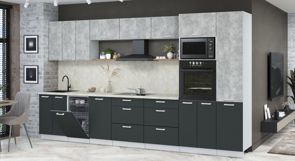 Изображение товара Кухонный гарнитур Интерлиния Мила Лайт 3.7-ПМ3  (бетон/антрацит/опал светлый)