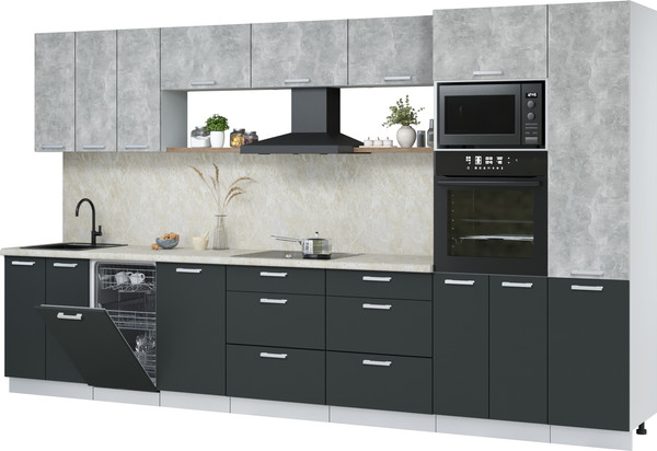 Изображение товара Кухонный гарнитур Интерлиния Мила Лайт 3.7-ПМ3  (бетон/антрацит/опал светлый)