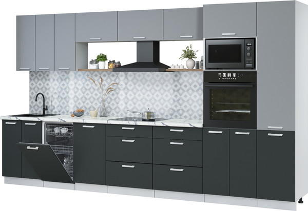 Изображение товара Кухонный гарнитур Интерлиния Мила Лайт 3.7-ПМ3 (серебро/антрацит/белый гранит)