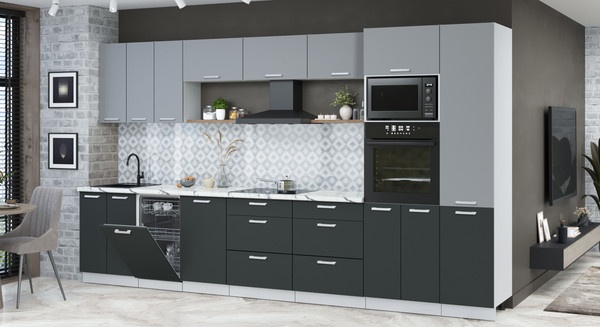 Изображение товара Кухонный гарнитур Интерлиния Мила Лайт 3.7-ПМ3 (серебро/антрацит/белый гранит)