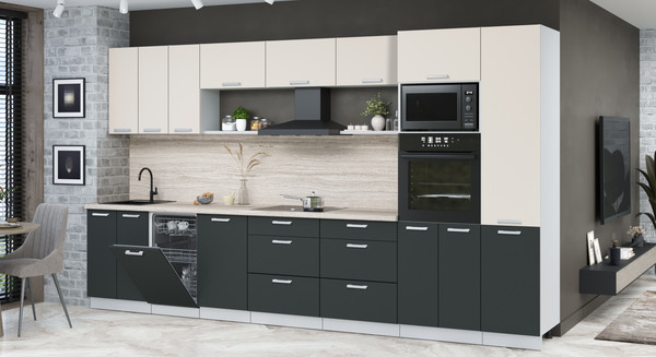 Изображение товара Кухонный гарнитур Интерлиния Мила Лайт 3.7-ПМ3  (персидский жемчуг/антрацит/травертин серый)