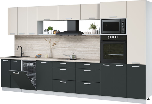 Изображение товара Кухонный гарнитур Интерлиния Мила Лайт 3.7-ПМ3  (персидский жемчуг/антрацит/травертин серый)