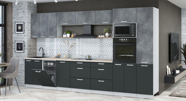 Изображение товара Кухонный гарнитур Интерлиния Мила Лайт 3.7-ПМ3  (бетон портленд/антрацит/травертин серый)