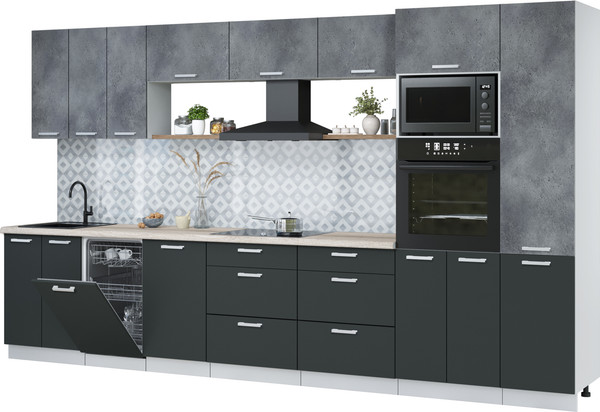 Изображение товара Кухонный гарнитур Интерлиния Мила Лайт 3.7-ПМ3  (бетон портленд/антрацит/травертин серый)