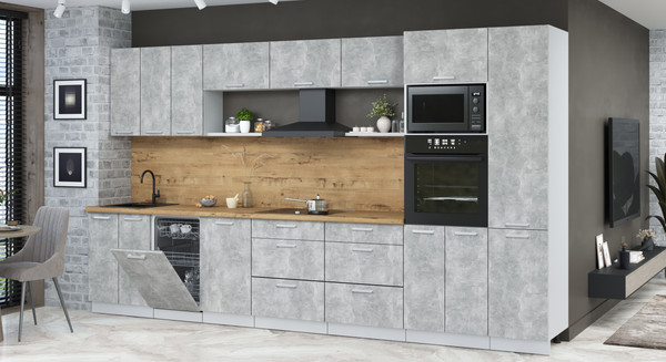 Изображение товара Кухонный гарнитур Интерлиния Мила Лайт 3.7-ПМ3  (бетон/бетон/дуб бунратти)