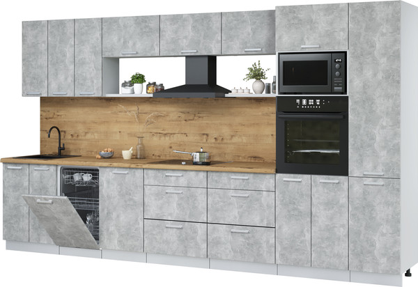 Изображение товара Кухонный гарнитур Интерлиния Мила Лайт 3.7-ПМ3  (бетон/бетон/дуб бунратти)