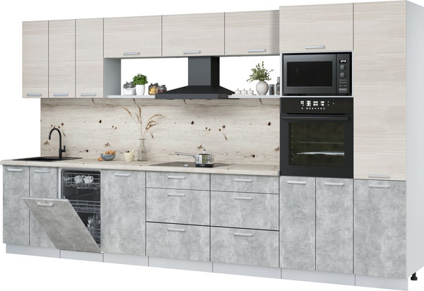 Изображение товара Кухонный гарнитур Интерлиния Мила Лайт 3.7-ПМ3  (вудлайн кремовый/бетон/бискайская сосна)