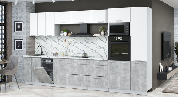 Изображение товара Кухонный гарнитур Интерлиния Мила Лайт 3.7-ПМ3  (белый платинум/бетон/белый гранит)