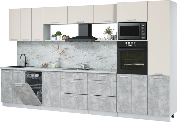 Изображение товара Кухонный гарнитур Интерлиния Мила Лайт 3.7-ПМ3  (персидский жемчуг/бетон/серый каспий)