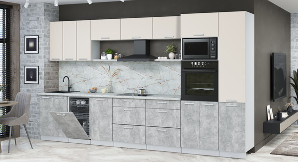 Изображение товара Кухонный гарнитур Интерлиния Мила Лайт 3.7-ПМ3  (персидский жемчуг/бетон/серый каспий)