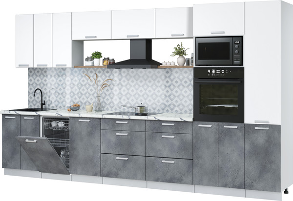 Изображение товара Кухонный гарнитур Интерлиния Мила Лайт 3.7-ПМ3  (белый платинум/бетон портленд/белый гранит)