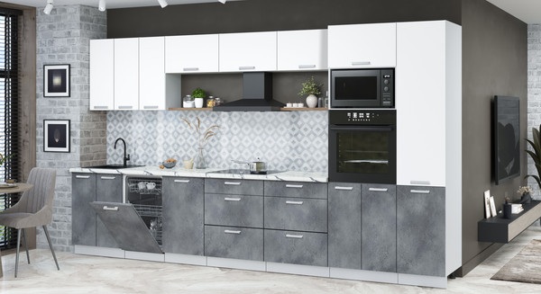 Изображение товара Кухонный гарнитур Интерлиния Мила Лайт 3.7-ПМ3  (белый платинум/бетон портленд/белый гранит)