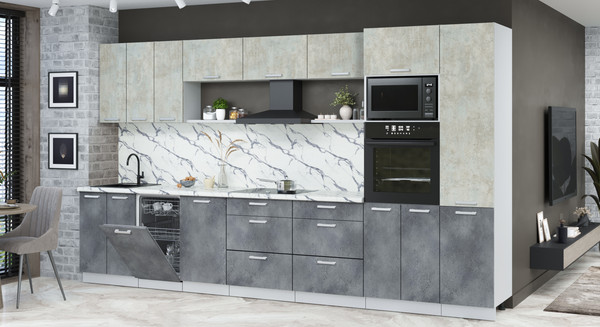 Изображение товара Кухонный гарнитур Интерлиния Мила Лайт 3.7-ПМ3 (бетон лайт/бетон портленд/белый гранит)