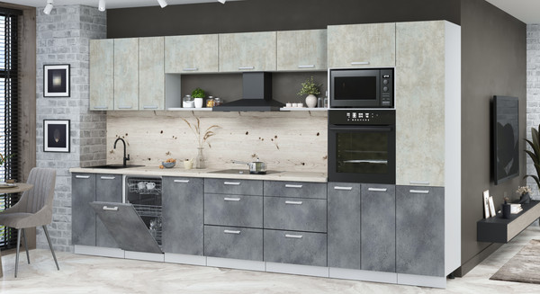 Изображение товара Кухонный гарнитур Интерлиния Мила Лайт 3.7-ПМ3 (бетон лайт/бетон портленд/бискайская сосна)