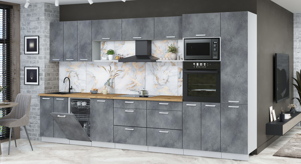 Изображение товара Кухонный гарнитур Интерлиния Мила Лайт 3.7-ПМ3 (бетон портленд/бетон портленд/дуб бунратти)