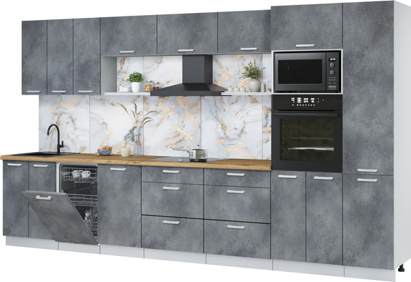 Изображение товара Кухонный гарнитур Интерлиния Мила Лайт 3.7-ПМ3 (бетон портленд/бетон портленд/дуб бунратти)