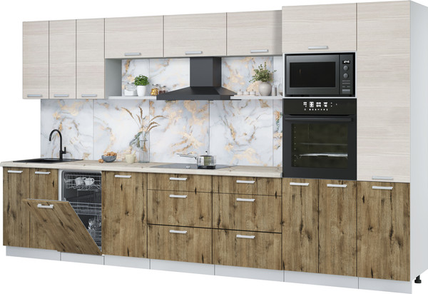 Изображение товара Кухонный гарнитур Интерлиния Мила Лайт 3.7-ПМ3 (вудлайн кремовый/дуб веллингтон/бискайская сосна)