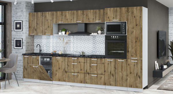 Изображение товара Кухонный гарнитур Интерлиния Мила Лайт 3.7-ПМ3 (дуб веллингтон/дуб веллингтон/кастилло темный)