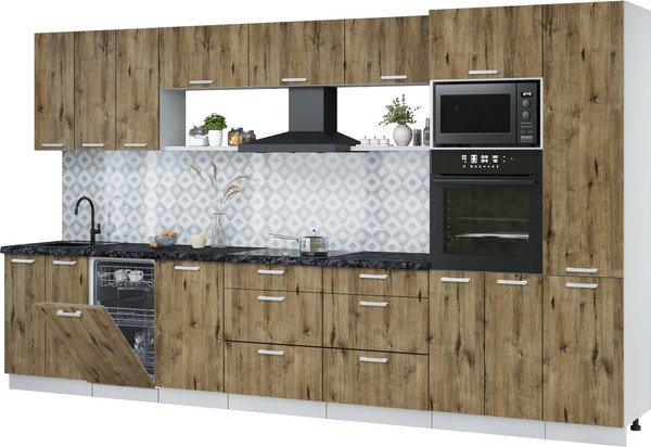 Изображение товара Кухонный гарнитур Интерлиния Мила Лайт 3.7-ПМ3 (дуб веллингтон/дуб веллингтон/кастилло темный)