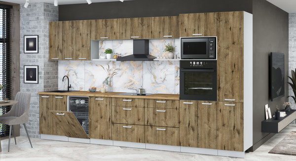 Изображение товара Кухонный гарнитур Интерлиния Мила Лайт 3.7-ПМ3 ( дуб веллингтон/дуб веллингтон/дуб бунратти)