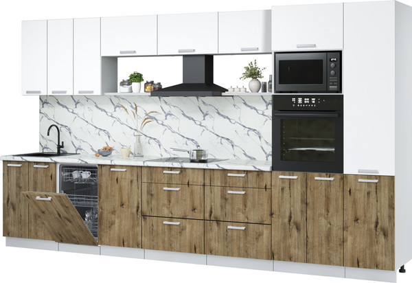 Изображение товара Кухонный гарнитур Интерлиния Мила Лайт 3.7-ПМ3 (белый платинум/дуб веллингтон/белый гранит)