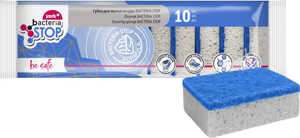 Изображение товара Набор губок хозяйственных York Бактерия стоп / 034010 (10шт)