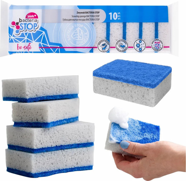 Изображение товара Набор губок хозяйственных York Бактерия стоп / 034010 (10шт)