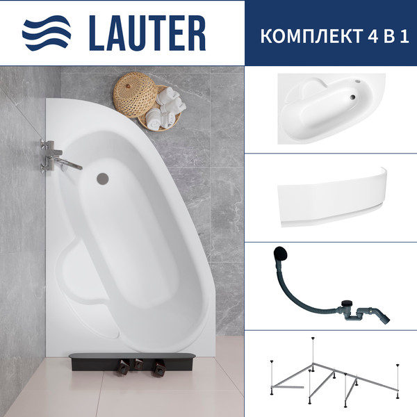 Изображение товара Ванна акриловая Lauter Valencia 170x110 / 2102170L (с каркасом, лицевым экраном и сифоном 21Y31001 матовый черный)