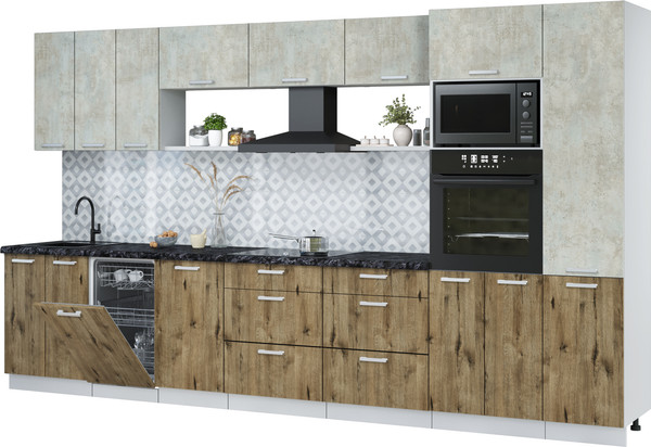 Изображение товара Кухонный гарнитур Интерлиния Мила Лайт 3.7-ПМ3 (бетон лайт/дуб веллингтон/кастилло темный)