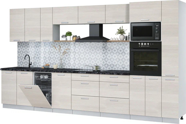 Изображение товара Кухонный гарнитур Интерлиния Мила Лайт 3.8-ПМ3 (вудлайн кремовый/вудлайн кремовый/кастилло темный)