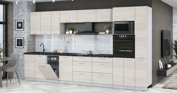 Изображение товара Кухонный гарнитур Интерлиния Мила Лайт 3.8-ПМ3 (вудлайн кремовый/вудлайн кремовый/кастилло темный)