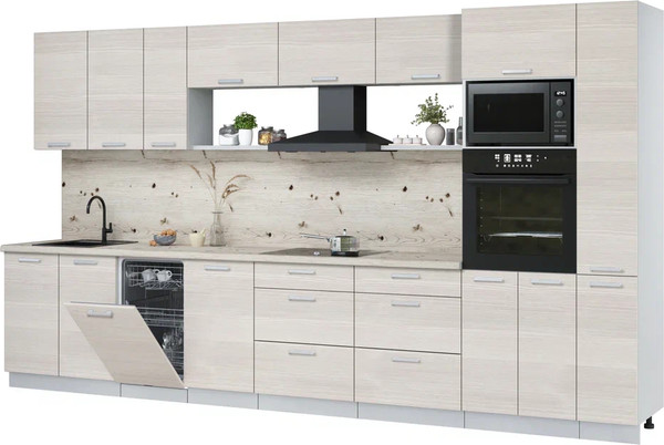 Изображение товара Кухонный гарнитур Интерлиния Мила Лайт 3.8-ПМ3 (вудлайн кремовый/вудлайн кремовый/бискайская сосна)