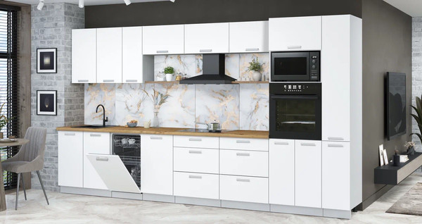 Изображение товара Кухонный гарнитур Интерлиния Мила Лайт 3.8-ПМ3 (белый платинум/белый платинум/дуб бунратти)