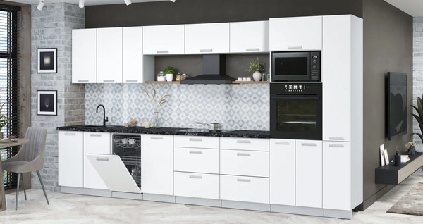 Изображение товара Кухонный гарнитур Интерлиния Мила Лайт 3.8-ПМ3 (белый платинум/белый платинум/кастилло темный)