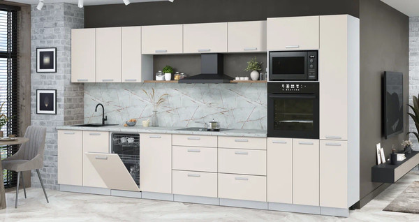 Изображение товара Кухонный гарнитур Интерлиния Мила Лайт 3.8-ПМ3 (персидский жемчуг/персидский жемчуг/серый каспий)