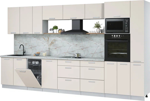 Изображение товара Кухонный гарнитур Интерлиния Мила Лайт 3.8-ПМ3 (персидский жемчуг/персидский жемчуг/серый каспий)