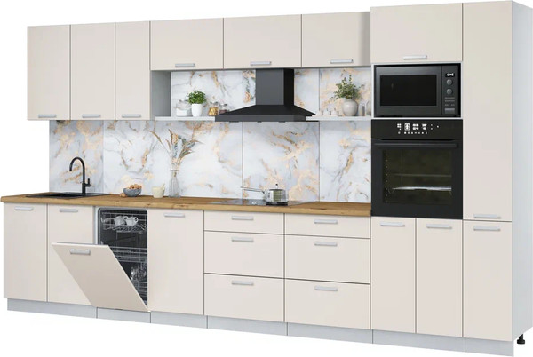 Изображение товара Кухонный гарнитур Интерлиния Мила Лайт 3.8-ПМ3 (персидский жемчуг/персидский жемчуг/дуб бунратти)