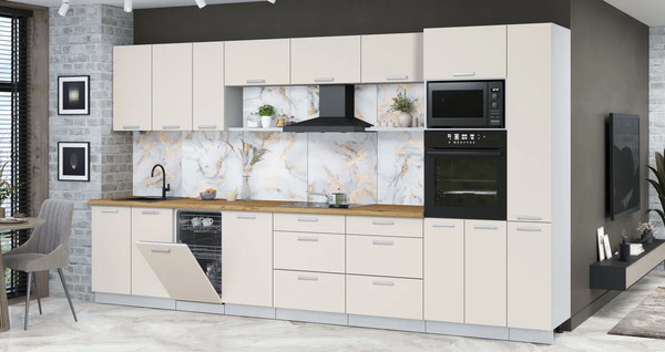 Изображение товара Кухонный гарнитур Интерлиния Мила Лайт 3.8-ПМ3 (персидский жемчуг/персидский жемчуг/дуб бунратти)