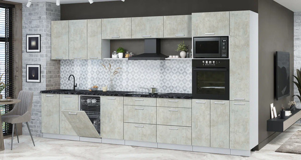 Изображение товара Кухонный гарнитур Интерлиния Мила Лайт 3.8-ПМ3 (бетон лайт/бетон лайт/кастилло темный)