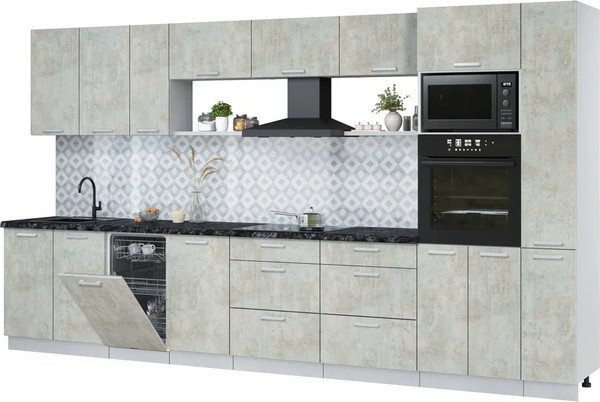 Изображение товара Кухонный гарнитур Интерлиния Мила Лайт 3.8-ПМ3 (бетон лайт/бетон лайт/кастилло темный)