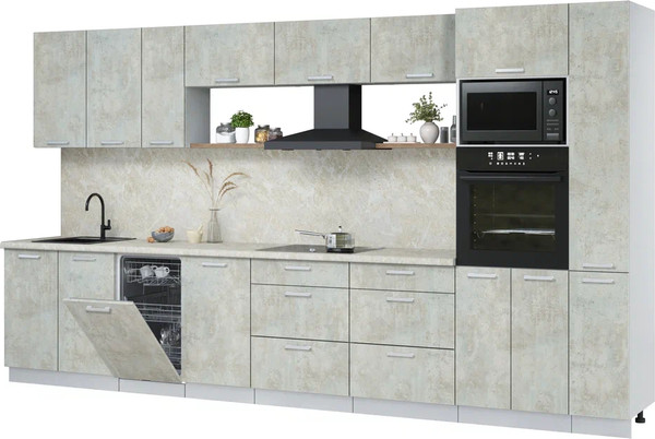 Изображение товара Кухонный гарнитур Интерлиния Мила Лайт 3.8-ПМ3 (бетон лайт/бетон лайт/опал светлый)