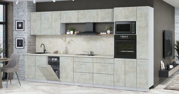 Изображение товара Кухонный гарнитур Интерлиния Мила Лайт 3.8-ПМ3 (бетон лайт/бетон лайт/опал светлый)