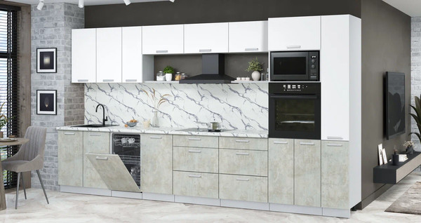 Изображение товара Кухонный гарнитур Интерлиния Мила Лайт 3.8-ПМ3 (белый платинум/бетон лайт/белый гранит)