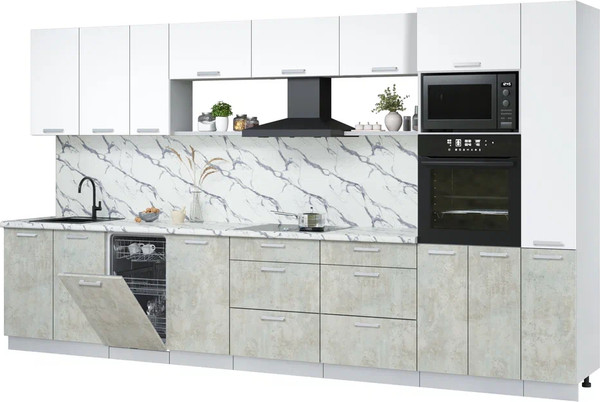 Изображение товара Кухонный гарнитур Интерлиния Мила Лайт 3.8-ПМ3 (белый платинум/бетон лайт/белый гранит)