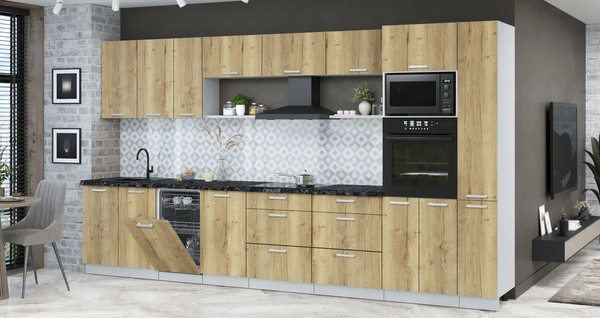 Изображение товара Кухонный гарнитур Интерлиния Мила Лайт 3.8-ПМ3 (дуб золотой/дуб золотой/кастилло темный)