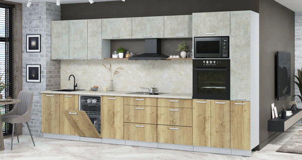 Изображение товара Кухонный гарнитур Интерлиния Мила Лайт 3.8-ПМ3 (бетон лайт/дуб золотой/опал светлый)